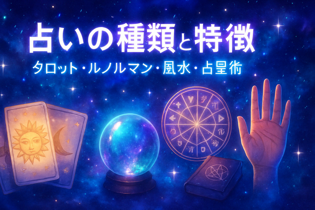 【初心者向け】占いの種類と特徴を解説｜タロット・ルノルマン・風水・占星術まで網羅！